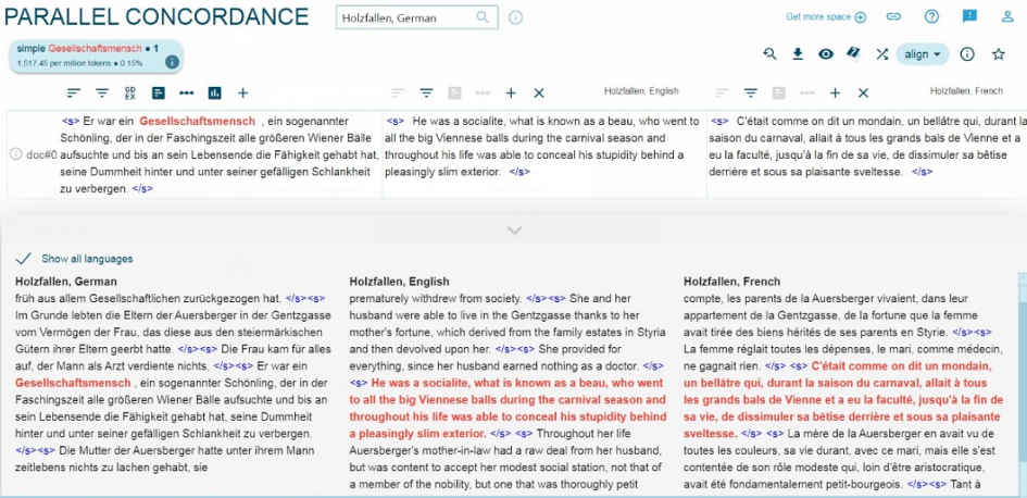 Afbeelding 1. Concordantiezoektocht in parallelcorpus in het collectief vertaalgeheugen