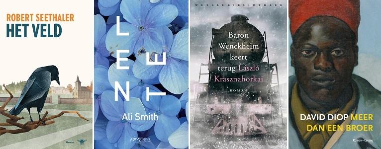 Collage van de vier romans van de vertalers die geïnterviewd worden in deze reeks.