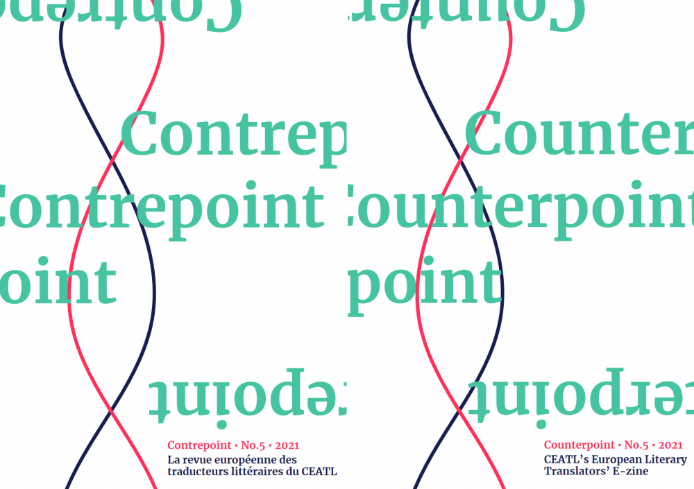 Collage van het Franse zowel als het Engelse omslag van het e-zine. De naam van de publicatie meermaals in zeegroen, ook op zijn kop. Een witte achtergrond met daarop een dubbele helix in blauw en rood.