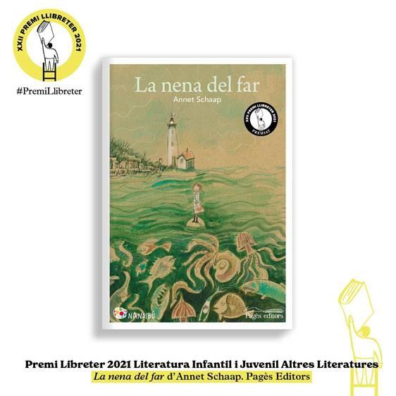 Het omslag van de Catalaanse vertaling van Lampje. Linksboven staat het logo van de prijs. Onder het omslag de naam en de categorie, alsook de titel van het boek en de uitgever.