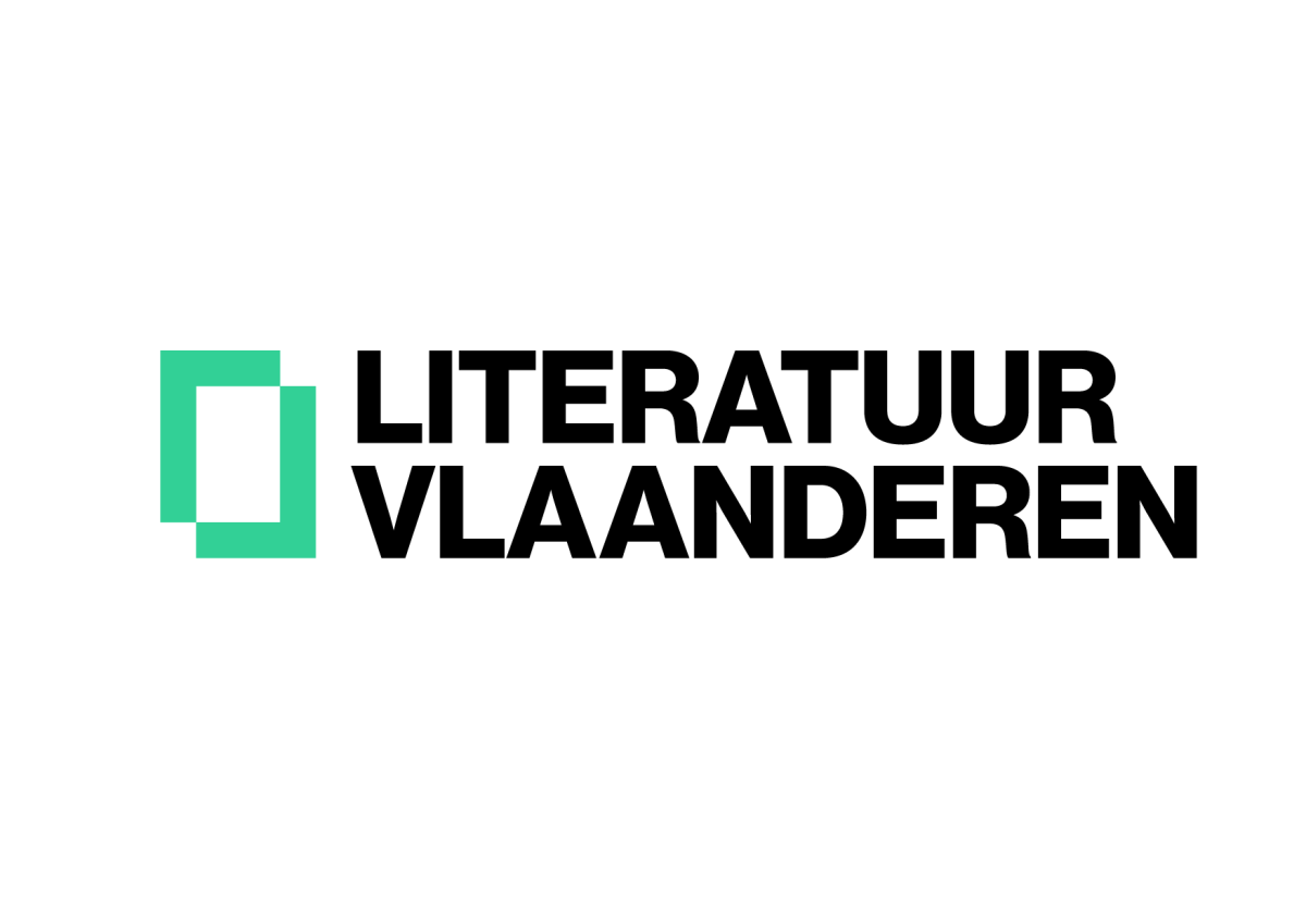 Het logo van Literatuur Vlaanderen: een groen vierkantje met daarachter de woorden Literatuur Vlaanderen.