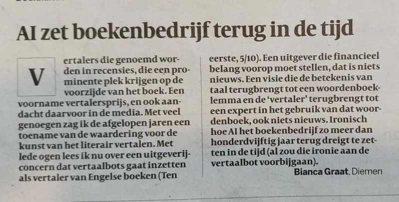 Foto van ingezonden brief in de krant